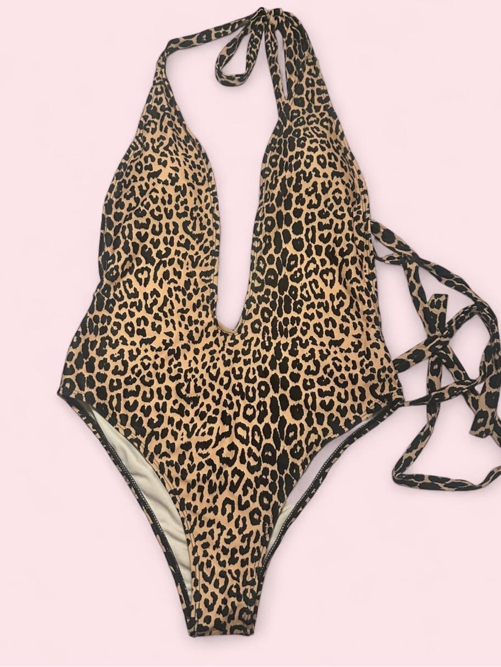 Leopard Print One-Piece Halter Swimsuit